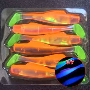 6pcs Soft Paddle Tail Swimbait UV GLOW Fishing Lures 8cm TPR Soft Bait 80mm 4.8g Artificial Silicone Bait Wobblers Soft Lures