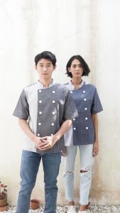 Chef Series Sapphire Series Tangan Pendek Baju Koki - Hitam Garis Hitam