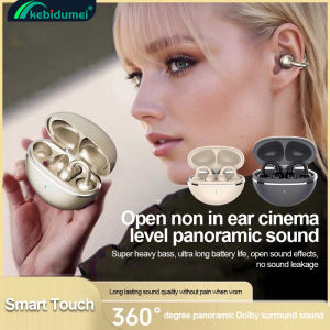 Kebidumei Open Ear Clip Bluetooth 5.3 Earphones Wireless Sports Headset Touch Control ENC Noise Cancelling Headphones with Mic Video