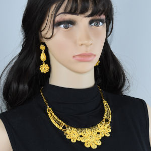 ANIID Luxury Gold Plated Jewelry Set For Women Dubai Bridal Wedding African Choker Necklace And Earrings Set Gifts Hawaiian
