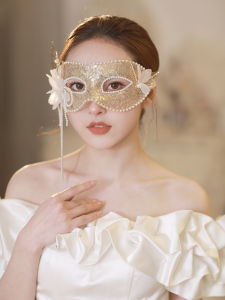 Osmanthus Drunken Mask Half Face Female Golden Adult Mood Masquerade Beauty Party Princess Banquet Ornament