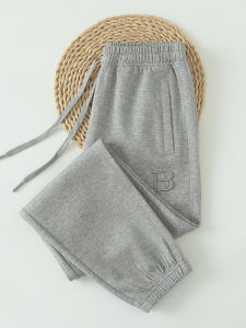 Gray High Waist Loose Cuffed Sweatpants Womens Spring Autumn New Style Thin Casual Pants Polyester Cotton Spandex Blend