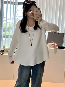 plus Size Womens round Neck T-Shirt Loose Fit Inner Wear Shoulder Length Sleeve Long Lasting Fashion Basic Top for Autumn