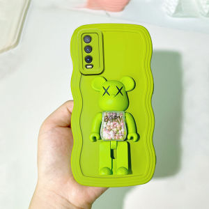 เคสโทรศัพท์ลายหมีแฟชั่นคลื่น3D สำหรับ VIVO Y20 / Y20S / Y20A / Y20i / Y12S / Y12A / Y15S / Y15A / Y30 / Y50 / Y30i / Y12 / Y15 / Y17/Y19กรอบซิลิโคนของเหลวกันกระแทกฝาครอบโทรศัพท์มีที่ยึดแบบหมุนได้