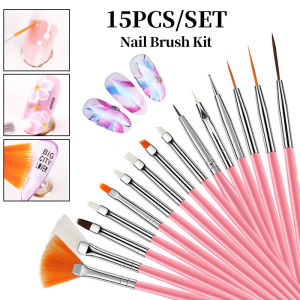 LINMANDA 15 Pink Nail Art Brushes Set Nail Art Painting Brushes Nail Salon Brush Tools Suitable for Home and Nail Salon Use