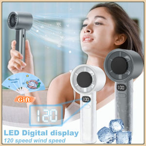 Portable USB Rechargeable Handheld Fan 120 Speeds Turbo Air Cooler Mini Fan with LED Display for Travel Outdoor Activities Gifts