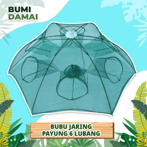 Bumi Damai Perangkap Bubu Payung 6 Lubang Alat Jaring Pancing Jala Ikan Udang Kepiting Lele Lobster Sungai Laut Danau Fish Trap Net