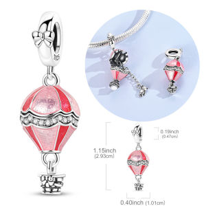 Original 925 Sterling Silver Charm Bead Openable Shine Pink Balloon Bear Pendant Fit Original Bracelets Necklace DIY Accessories