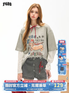 F426 Store American Style Summer New Casual Sausage Dog Graffiti Print Short Sleeve T-Shirt Loose Fit Youth Fashion Cotton 100%