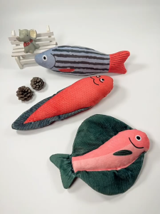 Auskie Cat Kitten 3D Fish Soft Toy Plushie Plush Chewing Toy with Crinkle Paper Sound