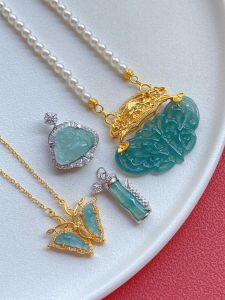 S925 Sterling Bạc Ngọc Tự Nhiên Phật Tre Công Cộng Nút Thắt Mặt Dây Chuyền Vòng Cổ Bướm Phong Cách Trung Hoa Mới Nữ Phong Cách Riêng Biệt Thiết Kế