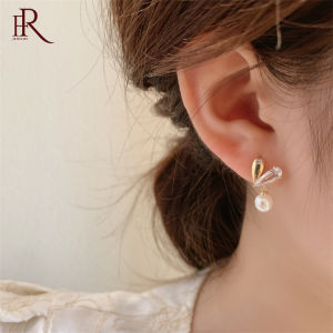 Frascati Korean Simple Zircon Pearl Metal Love Stud Earrings For Women Fashion Water Drop Jewelry Party Gifts