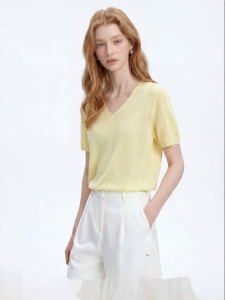 Elegant Simple V-Neck Textured Summer Knit Top