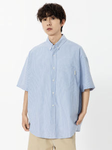 Loose Casual Mens Striped Short Sleeve Shirt Summer New Style Cityboy Stripe Shirt Yoke Studio Youth Popular Fashion