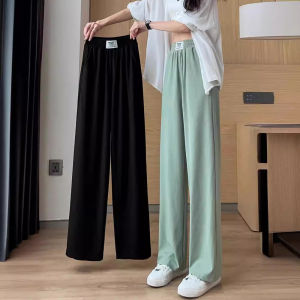 กางเกงขายาวทรงหลวมผ้าไหมน้ำแข็งสำหรับผู้หญิง กางเกงขายาวทรงตรงบางๆ ทรงสลิมฟิต ผสมไนลอนและอะคริลิก ทรงลำลอง