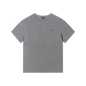 FORNINES | Henley Collar Short Sleeve Loose Wool and Lyocell T Shirt for Couples Summer