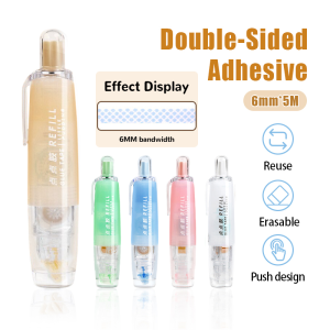 5m*6mm Dots Glue Tape Double-Sided Adhesive Roller Pushable&Refillable for Kids Girls DIY Scrapbooking Kpop Photo Album School Stationery Supplies 点点胶