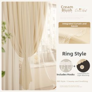 Gaorui | Light Blocking Double Layer Gauze And Cloth Living Room Bedroom No Hole Installation Curtain