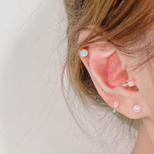 Japanese and Korean 925 Silver Earrings Bone Nail Fantasy Moonstone Small Ear Ring Mini Ear Buckle Meat Side Earrings Ear Bone Ring Ins Style