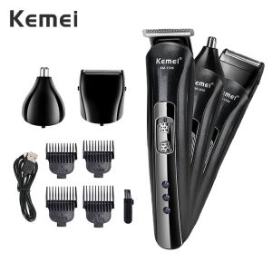 KEMEI 3 in 1 Rechargeable Hair Clipper Electric Shaver Beard Trimmer for Men Nose Hair Razor Grooming Kit