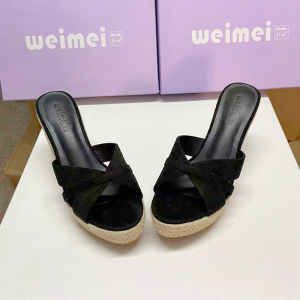New Summer Cutout Toe Out Single Strap Wedge Sandals Rope Braided Thick Soles