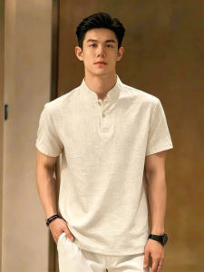 ZHUOCAN | Áo Thun Polo Sang Trọng Kiểu Trung Quốc Chất Liệu Linen
