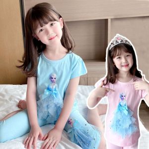 [PRINCESS KESLI] 1-9 Tahun One Set Putri Elsa Anak perempuan Kaos lengan pendek berbahan katun Bayi Kids Nyaman