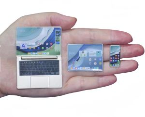 3pcs Simulation Mini Laptop Computer Phone Dollhouse Miniature 1:12 Alloy Crafts Dollhouse Decor for Doll House DIY Accessories