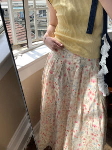 Váy Xếp Ly Chữ a Cạp Cao Họa Tiết Hoa Dài Vừa Phải Có Khóa Kéo Cho Nữ Mùa Xuân Hè Váy Công Sở Đa Năng