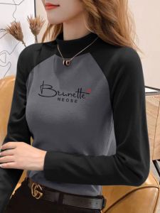 Dralon Raglan Long Sleeves T-shirt Womens Spring and Autumn New Arrival K-style All-Matching Slim Fit Slimming Slim Fit Print Base Tops