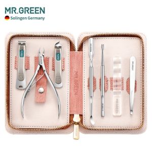 Germany MR.GREEN 7Pcs Manicure Set Pedicure Sets Nail Clipper sets Stainless Steel Professional Nail Cutter with Travel Case
