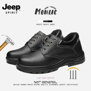 Jeep Monlic Safety Shoes Man Women Spring And Summer Anti Smash Anti Stab Cow Suede Work Boots Breathable Non Slip Wear Resistant