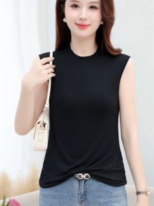 Modal Ice Silk Base Shirt Small Strap Vest Women Summer Thin Large Size Half High Collar Sleeveless Top Ice Silk T-Shirt