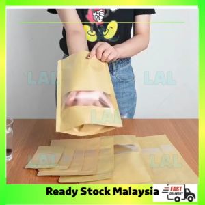 Paper Bag Door gift Goodies Bag Kraft Zip Lock Bag with window wedding Beg goodies kahwin cookies bag Birthday Bag
