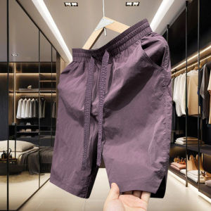 Summer 2025 Mens Quick Dry Loose Fit Five-Quarter Shorts Casual Beach Pants Polyester Fiber mid Waist Straight Leg Trousers