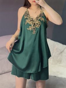 Bộ Đồ Ngủ Họa Tiết Hoa Nhẹ Cho Nữ Mùa Hè Đồ Ngủ Lót Cotton Polyester Cổ Chữ V Tay Không Dây Thoải Mái Mặc Nhà