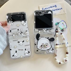 เคสโทรศัพท์มือถือแบบพับได้ลายการ์ตูน Pachat Dog สำหรับ Samsung ZFlip6 ZFlip5 ZFlip4/3 ป้องกันการตกหล่นแบบเต็มจอ ด้านหน้าและด้านหลัง ดีไซน์น่ารักสำหรับผู้หญิง