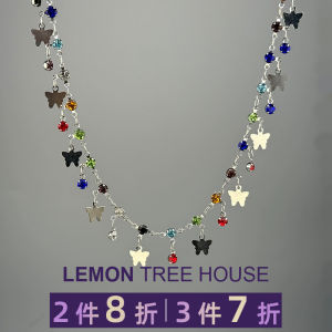 สร้อยคอเลมอน ดีไซน์ลายผีเสื้อประดับเพชรหลากสี สร้อยคอแบบไขว้ สร้อยคอแบบไขว้ สำหรับผู้หญิง แฟชั่นฤดูร้อน