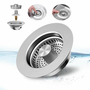 Kitchen Sink Drain Strainer and Sink Stopper (3 In 1) Stainless Steel Drain Basket/Brass Pop-Up Bounce Core