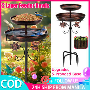 42 Inch Garden Birdbath Double Metal Bird Bath Sturdy Metal Outdoor Feeder Bowls With Upgraded 5-Pronged Base Outside Vintage Standing Birdbath Bowl For Outdoor Garden Patio Yard
