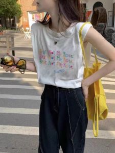 เสื้อกั๊กแขนกุดผ้าฝ้ายแท้สำหรับผู้หญิง ฤดูร้อน 2025 ดีไซน์ลำลอง ใส่ได้ทั้งกลางแจ้งและในบ้าน เสื้อบาสเก็ตบอลหลวมๆ