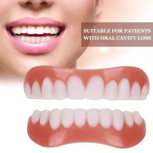 2PCS Upper Row White Teeth Set Silicone Simulation Dentures Veneers Flex Denture Perfect Fit Paste Tools for