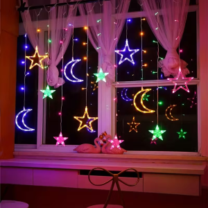 USB Powered Star Moon String Lights Warm/Multicolor Hanging LED Curtain Light Bedroom Atmosphere Lamp for Garden Christmas Decor