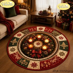 VIKAMA Christmas Round Rug Christmas Wreath Robin Red Berry Area Rug Living Room Holiday Home Decor Aesthetic Art Large Premium