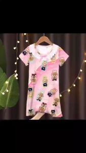Cartoon Labubu Childrens nightgown new short sleeved loosecute girls sweet home outfit soft popmart pajamas Baju Tidur Budak
