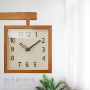 Double Sided Solid Wood Wall Clock Modern Silent Corner Clock for Living Room Home Fashion Simple Design Wall Mounted