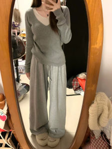 Loose Straight Leg Cotton Sweatpants Womens plus Size Comfortable Casual Sports Pants Autumn New Style Grey Lightweight