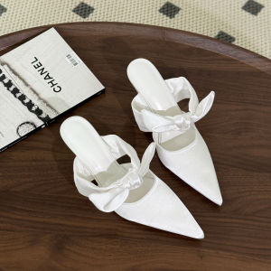 Elegant Satin Butterfly Knot High Heels Womens Shoes Thin Stiletto Pointed Toe Sandals Silver Color Spring Fashion Footwear