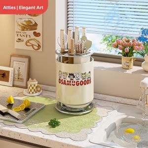 Yatoushi Integrated Stainless Steel Knife Rack Chopstick Holder Rotating New 2025 Kitchen Storage Organizer Carbon Steel