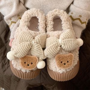 Thin Strip Casual Outdoor Heattech Lamb Wool Cotton Shoes Cute Bear Winter Online Influencer Bow Bread Shoes Women
